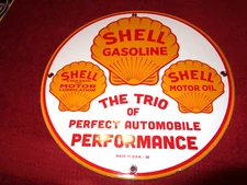 11 in SHELL GASOLINE ADVERTISING SIGN HEAVY DIE CUT METAL GAS OIL LUB.  -S 243D