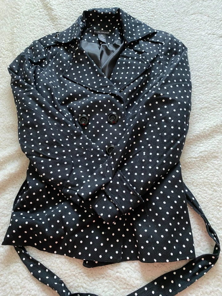 Elena Solano Women Size XL Black Polka Dot Long Sleeve Blazer Jacket w Belt (A22 - Image 2 of 4