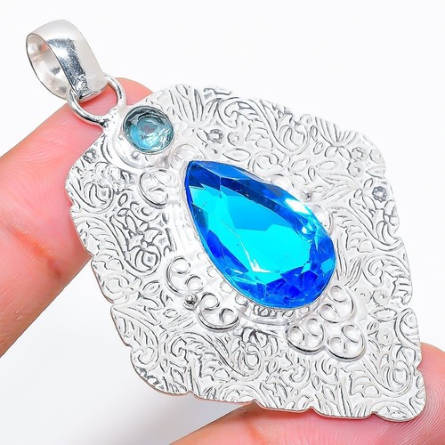 Swiss Blue Topaz Gemstone 925 Sterling Silver Jewelry Pendant 2.52 ...