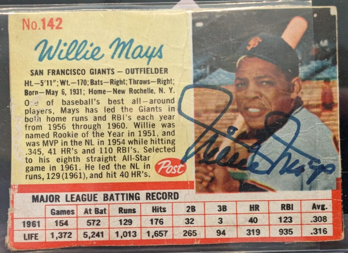 1962 Post Cereal Willie Mays #142 Hand Cut PSA Questioned Auto