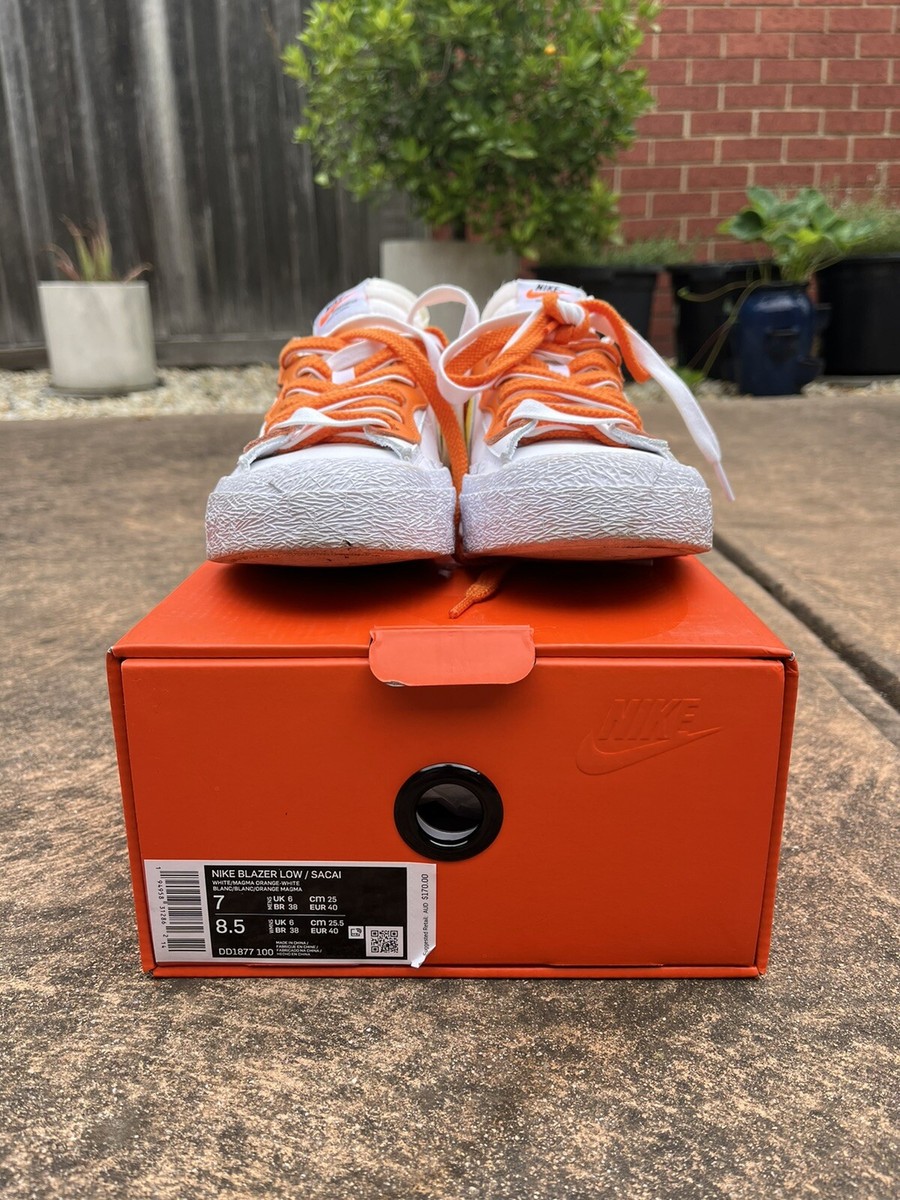 sacai blazer low orange on feet