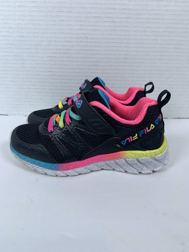 EUC Fila Cryptonic 7 Strap Black Rainbow Sneakers Girl's Size 11 (S338) - Picture 2 of 11