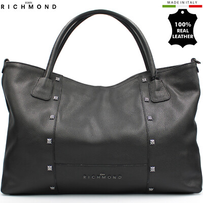 John Richmond designer black leather large Hobo handbag Sopper bag Made in Italy