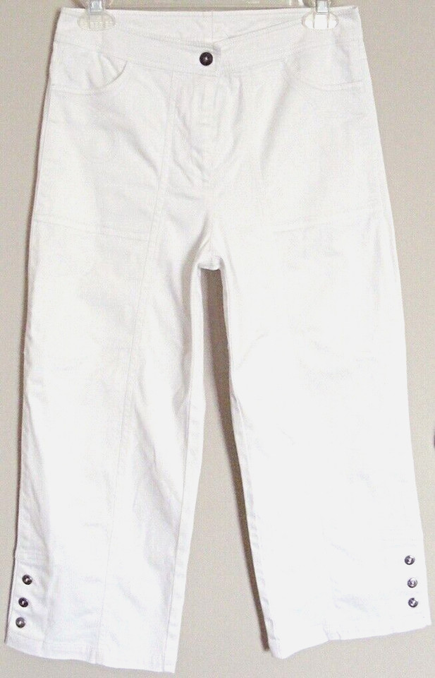 WOMBAT crop PANTS White stretch High Waist 1/2 lgth Jean Pants ~ Women sz 7 to 8