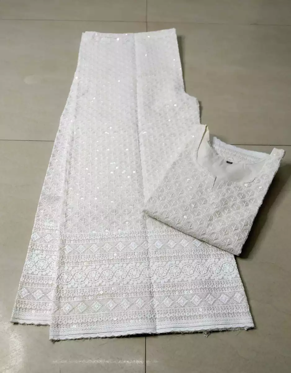 White plain cotton kurti-trouser - YUFTA - 3718754