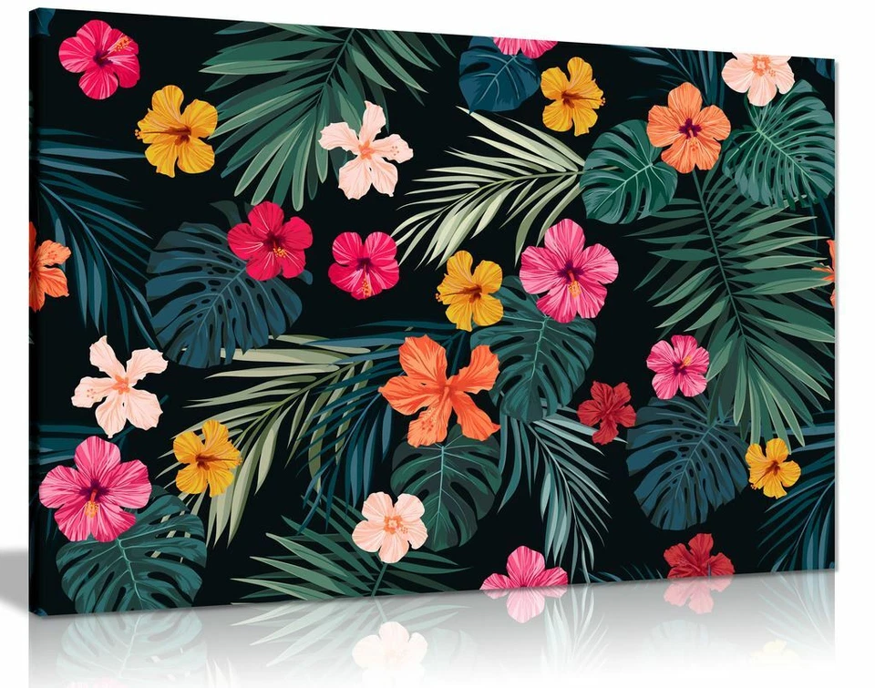 Jungle tropicale feuilles et fleurs toile botanique art mural impression photo