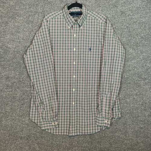 Ralph Lauren Shirt Mens Large Pink Green Plaid Long Sleeve Button Up Blue Pony