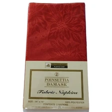2 New Fabric Napkins Poinsettia Damask Red 14"x 14" Better Home Corp 2003 Glossy