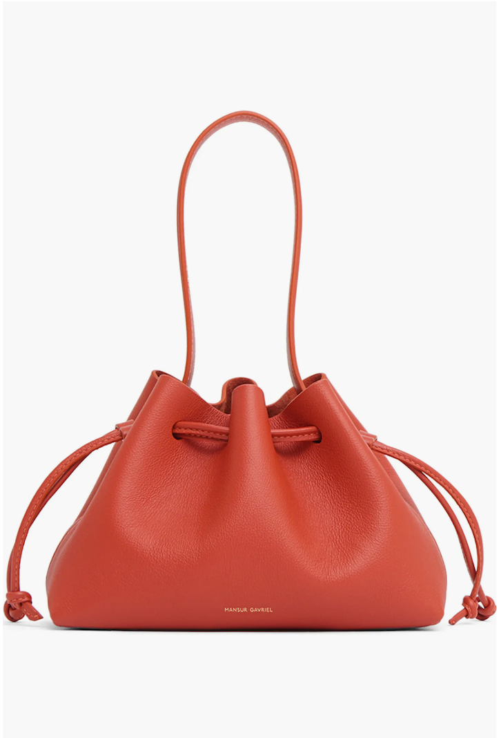 NWT $545 Mansur Gavriel Drawstring Pouchette in POMODORO!