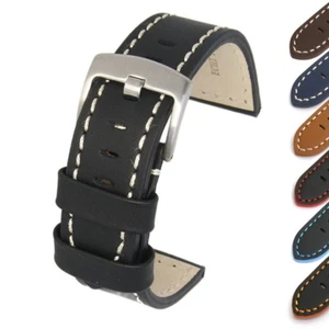 Bracelet de montre en cuir de veau véritable coutures contrastées boucle en acier brossé