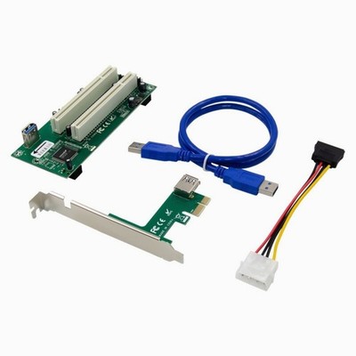 PCI-E Express X1 To Dual PCI Riser Expansion Card Adapter 15Pin SATA USB3.0