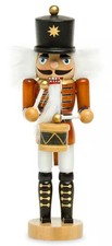German Christmas Nutcracker - Orange & Gold With Drum  - 18cm