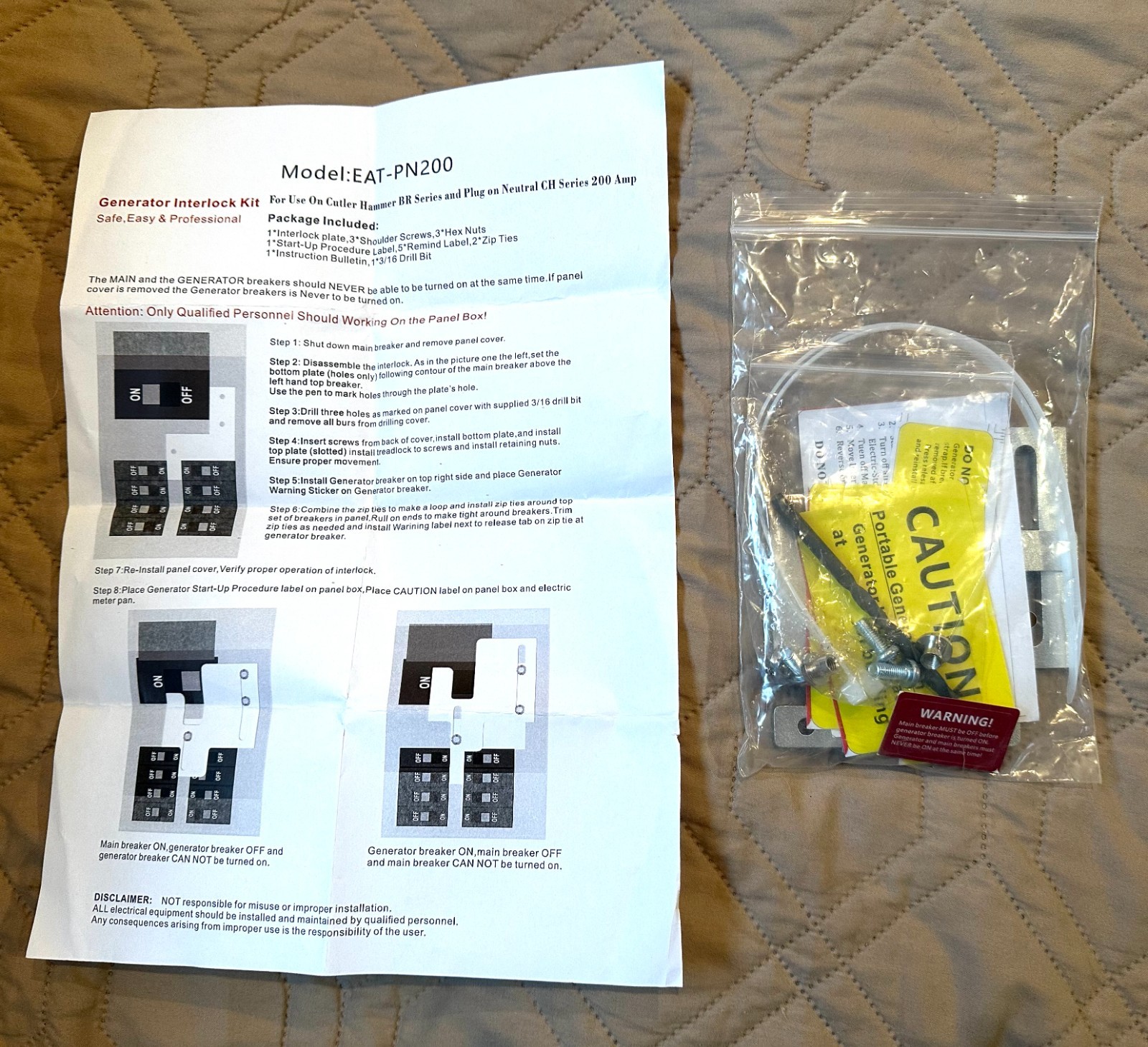 Generator Interlock Kit for Cutler Hammer Generator Series EAT-PN200, New