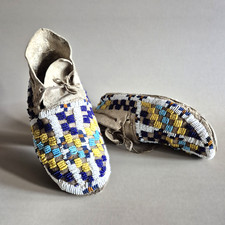 Antique pair of Arapaho/ Cheyenne Beaded Hide Moccasins, ca 1880s/1890s.