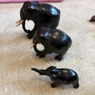 Three Hand Carved Antique Ebony Elephants