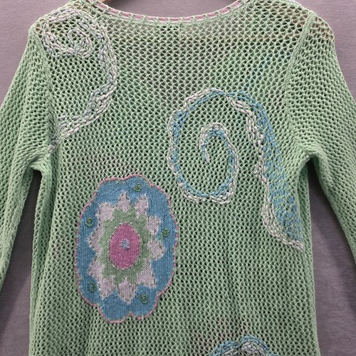 Vintage Sigred Olsen Small Hand Knit Green Pink Blue Mesh Sweater Cotton Linen - Picture 12 of 13