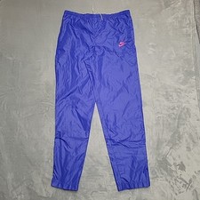 VTG Nike Track Pants Medium Blue Pink Windbreaker Jogger Swoosh 80s 90s Retro