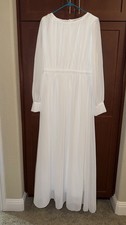 White A-Line Wedding Dress Gown, Boat Neck, Long Sleeve, Full-Length
