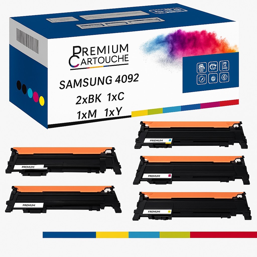 Pack de 5 toners CLT-4092S compatibles Samsung avec 2 noirs et 3 couleurs