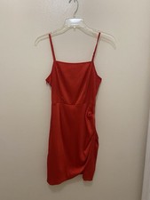 Shein Women Sz PS Dress Red Bodycon Asymmetrical Hem Cocktail Mini Ruched Sexy