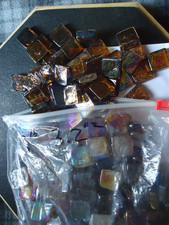 3 lb Amber Iridescent Glass 3/4" Mosaic Tiles   Square Craft / Art / Backsplash