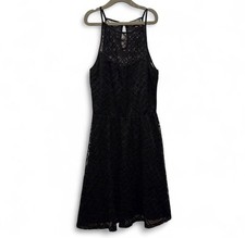Lily Rose Women’s Black Geometric Halter Sleeveless A-Line Mini Dress S Lined