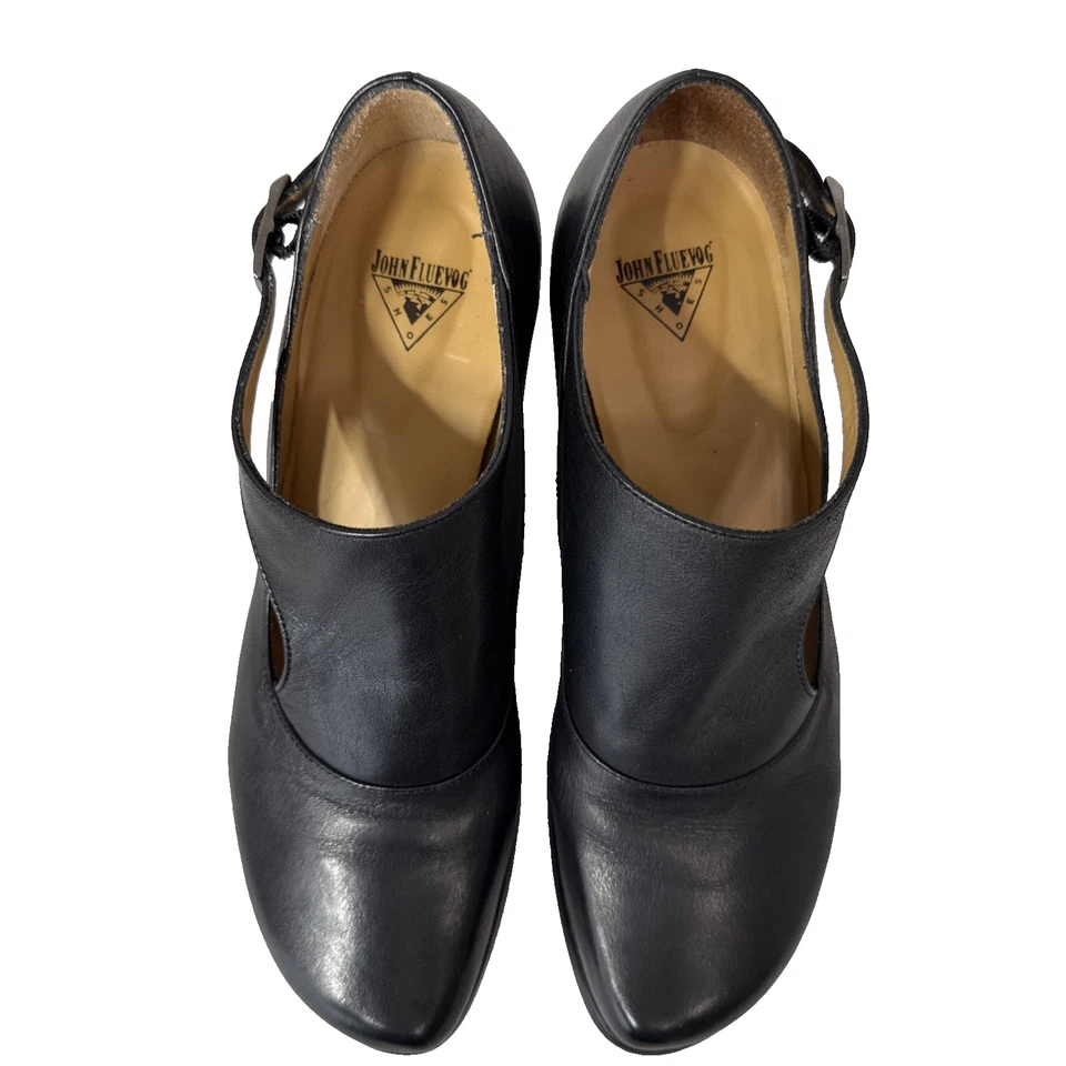 Zapatos de tacón John Fluevog para mujer talla 8 cuero negro Mary Jane tacón medio diseñador Foto 3 de 4