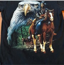 Vintage 90s NATIVE AMERICAN Indian ART EAGLE T-Shirt Large Men  s Size Medium