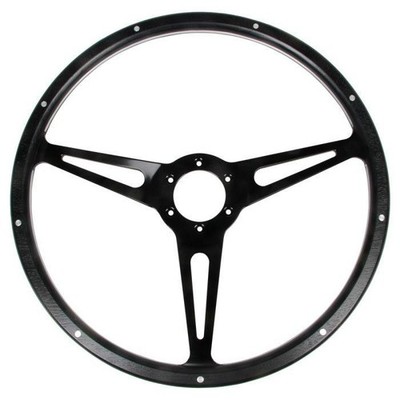 CJ Classics Steering Wheel 15  6-Bolt Black Forest with Black Slotted Spokes.