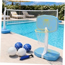 2-in-1 Pool Volleyball Net Pool Basketball Hoop