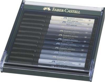 PITT Artist Brush Pen Set, 12 Grey Colours, Workstation, Art, Marker, Drawing