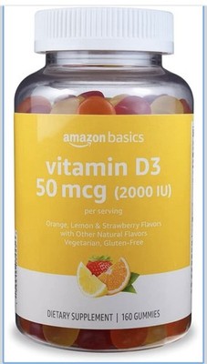 Amazon Basics Vitamin D3 Gummies 50mcg (2000 IU) 160ct Gluten-Free Veg