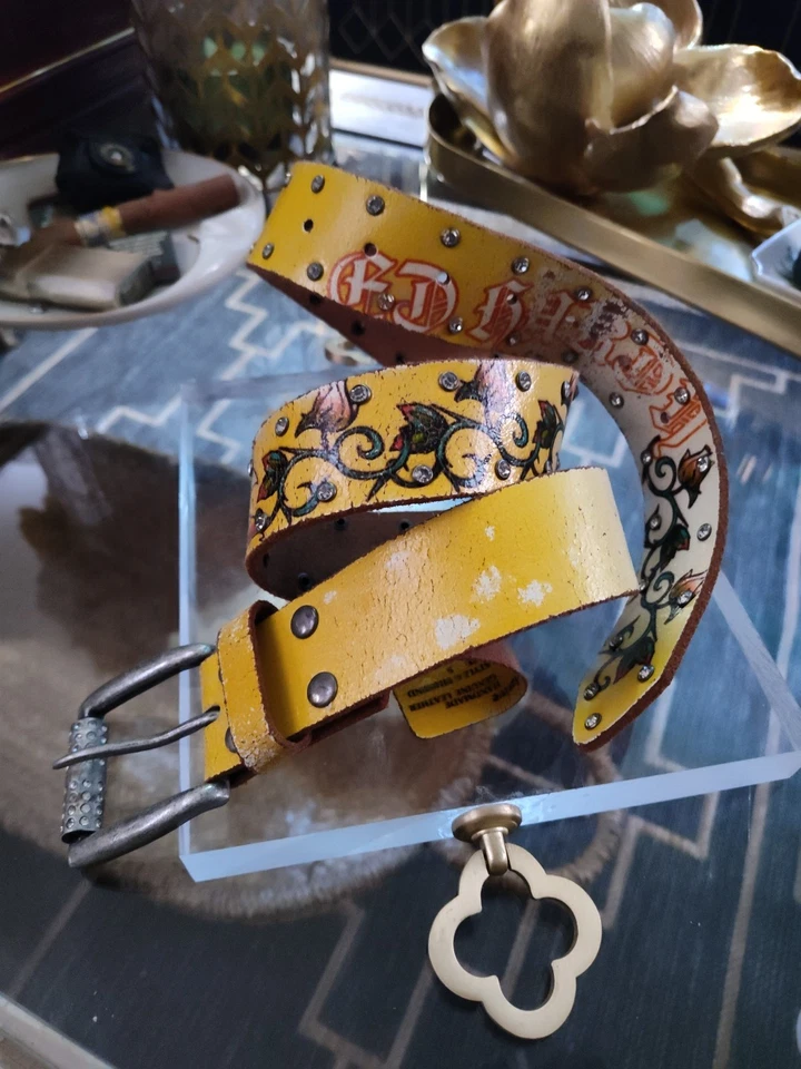 Cinturón hebilla vintage Y2K estrás ED HARDY 28 cuero OCCIDENTAL tachonado Foto 2 de 4