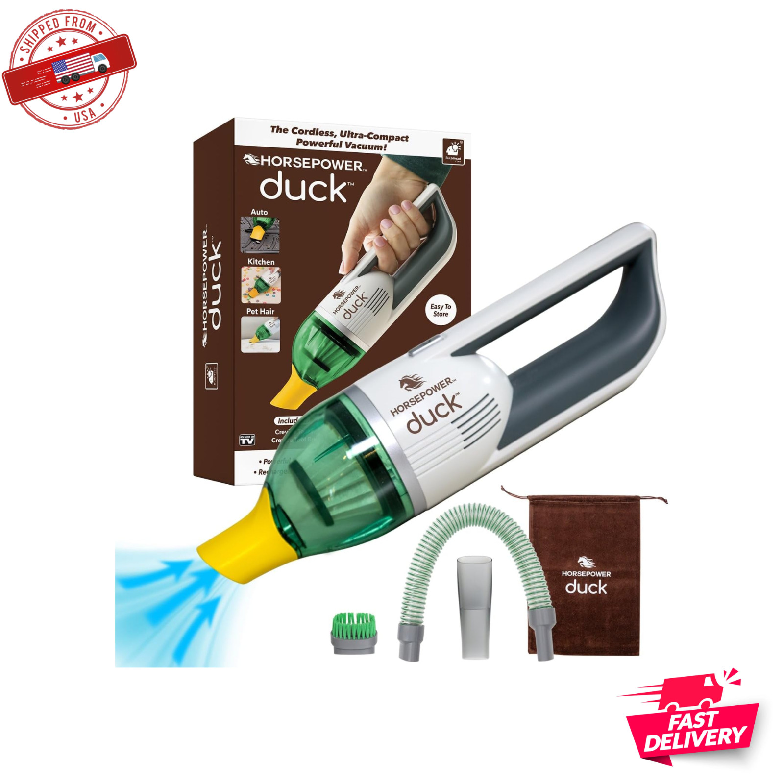 Duck Compact Handheld Vacuum Cordless by Horsepower Portable Cleaner-FREE SHIP