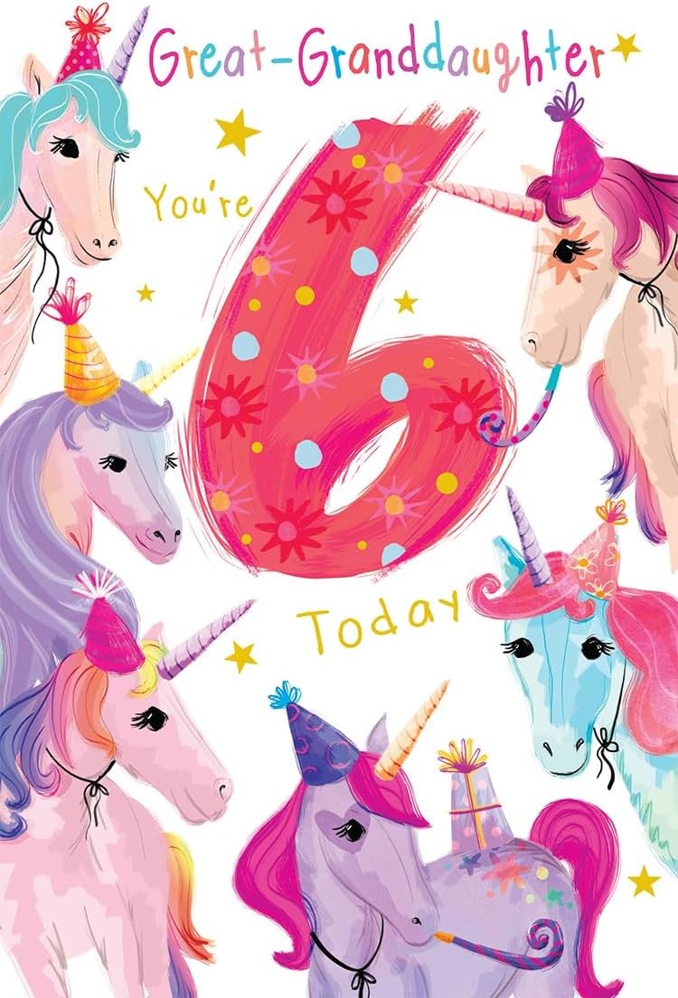 Great Granddaughter Age 6 Birthday Card. 23x15cm