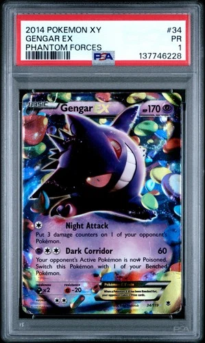 2014 POKEMON XY PHANTOM FORCES #34 GENGAR EX PSA 1