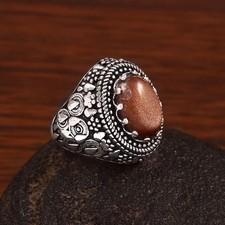 925 Sterling Silver Natural Sunstone Gemstone Jewelry Ring All size US