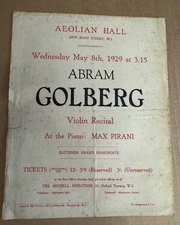 Abram Golberg Violin Recital flyer Programme 1929