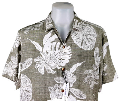 TOMMY BAHAMA Mens 100% Rayon Grey S/S LUXURY HAWAIIAN SHIRT - L - 48'' - RRP £109