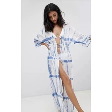 ASOS Swim Blue Tie Dye Maxi Kimono Pool Beach Cover Up Resort Wear Vacation Sz 0