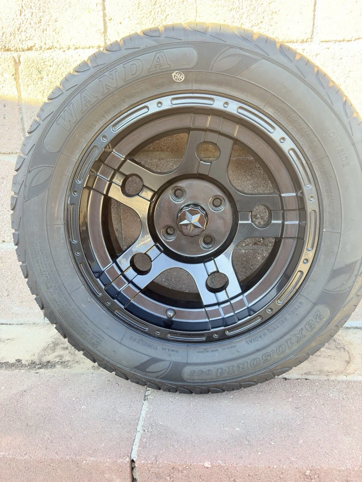 "Nuevo juego de llantas de aleación Wanda de 4-14"" negras con neumáticos para carros de golf" Foto 2 de 3