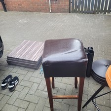Brown Faux Leather Upholstered Bar Stool, Dark Wood Frame, 1-Seater Single x 2
