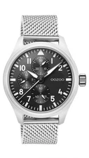 OOZOO Timepieces watch with silver metallic bracelet strap and black dial C10958
