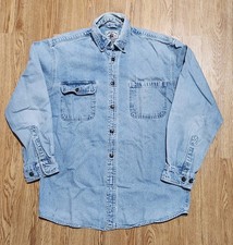 RARE VINTAGE MEDIUM American Blue Denim Shirt - 100 Cotton   Replacement Button