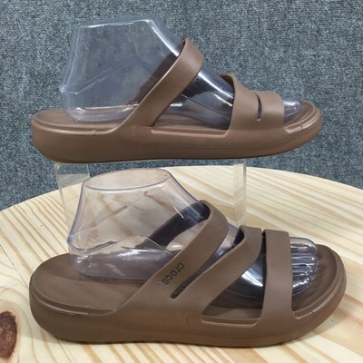 Crocs Sandals Womens 39-40 Three Strap Slide Open Toe Casual Comfort Flats Brown