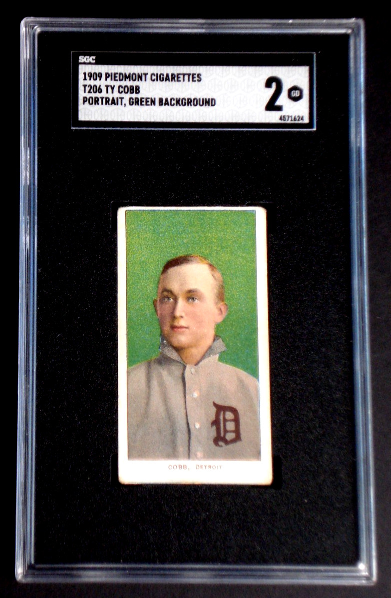 TY COBB T206 GREEN PORTRAIT SGC 2 TOBACCO BASEBALL CARD WRITING ON BACK STRONG!