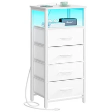 Yoobure Night Stand - LED White Nightstand with Charging Station, Bedside Tab...