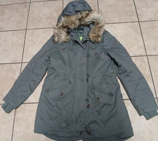 Sam Edelman Womens Olive Green Parka Size Large Removable Faux Fur Winter Jacket