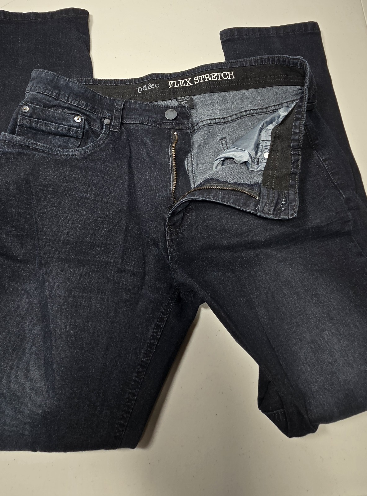 pd&c Men's Black Flex Stretch Denim Jeans Size 36x32 Casual Faded Black Pants