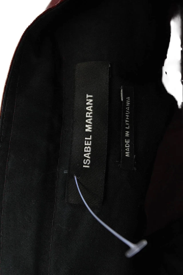 Calça Isabel Marant feminina de couro sintético com cinto cintura alta vermelha tamanho EUR 40 - Imagem 4 de 4